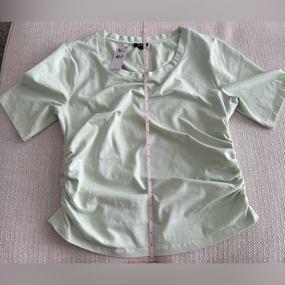 NWT Express Crew neck short sleeved ruched sides tee - light green color - Picture 11 of 11